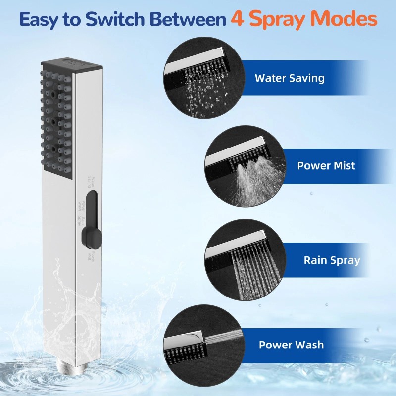 Hibbent Solid Brass High Pressure Hand Held Shower Wand Square