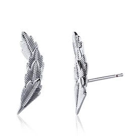 Sterling Silver Leaf & Feather Ear Climber Stud Earrings for Women - Textured Nature Design, Lightweight Hypoallergenic Jewelry for Daily & Special Occasion