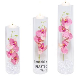 Artificial Pink Phalaenopsis Reusable Plastic Vase Fillers Floating Candles Water Beas Set,Nearly Natural Orchid for Table Centerpiece Wedding Party Home Bar Restaurant Bedroom Festival Decoration
