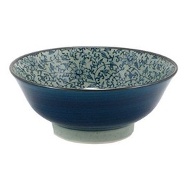 Japanese 8.25" Blue Floral Karakusa Ceramic Ramen Noodle Udon Rice Bowl