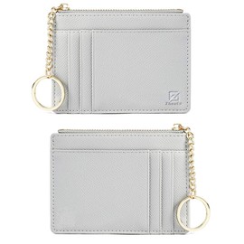ZhaoCo Girls Wallet Purse, PU Leather Small Coin Purse 8 Card Case Holder Zipper Pouch Wallet with Key Ring for Women Ladies - Grey