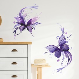RoyoLam Purple Butterflies Wall Decals Removable Fantasy Insect Vinyl Stickers for Living Room Bedroom and Bathroom Decor Peel and Stick Wall Art