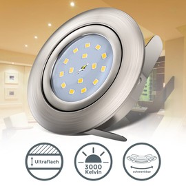 Set of 6 x Recessed LED Ceiling Spotlights / Rotatable / Ultra Flat / Includes 6 x 5 W LED Module / 230 V / IP23 / Round / Warm White / Plastic / Matte / Nickel / Efficiency Class A + / 6 x 400 LM / Installation Depth Only 30 mm