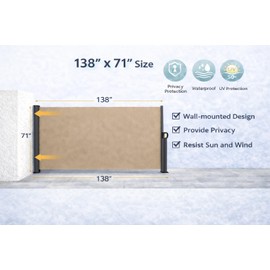 Retractable Side Awning Privacy Screen - 138” x 71” Outdoor Pull-Out Patio Divider, UV & Water-Resistant Sun Shade Canopy with Aluminum Frame for Balcony, Garden, Courtyard (Beige)
