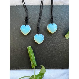 Natrual crystal hear necklace pendant on black cord. Valentines gifts for her. womens/girls. gemstone crystal jewellery (4. Opalite)