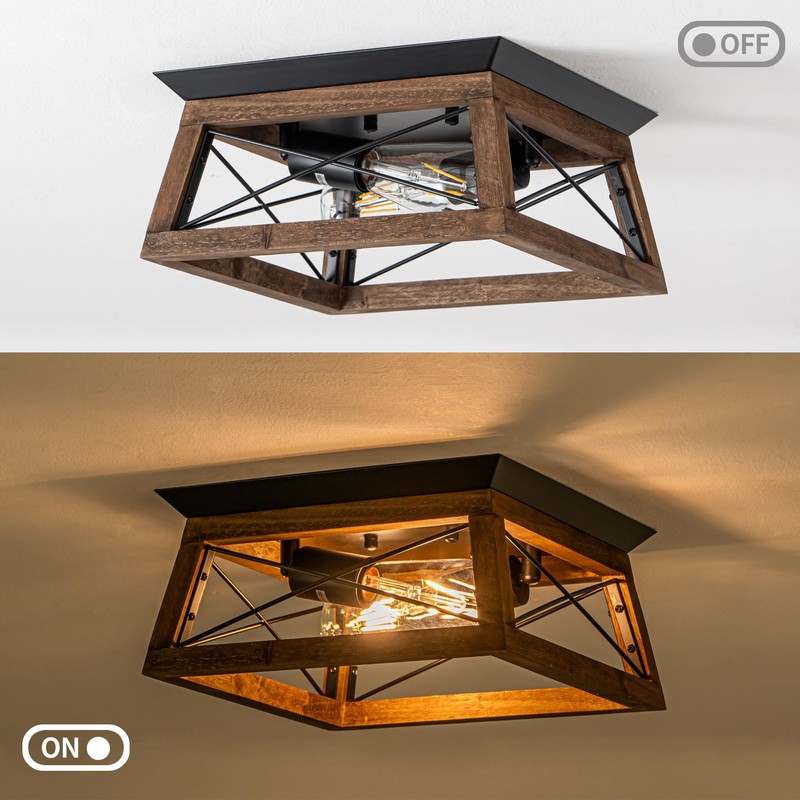 Rpzloila Farmhouse Ceiling Light, 2-Light Flush Mount Light Fixture with