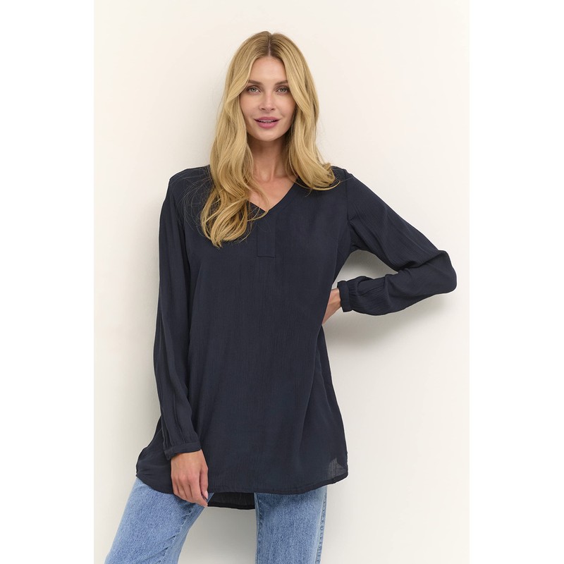 Kaffe Women's's Amber V-Neck Tunic Blouse, Blue (Midnight Marine 52737),