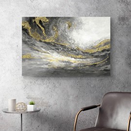 arttitue Abstract Canvas Art Wall Decor: Modern Contemporary Painting Textured Gold Foil Picture Hand Painted Glitter Print Large Home Office Artwork for Bedroom Living Room