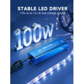 AUCARAUTO 12V LED Driver, 100 Watts Waterproof IP67 Low Voltage Transformer, AC 110V to DC 12V 8.3A Constant Voltage Power Supply Ultra Thin 5.91ft LED Cable for LED Strip Lights, Landscape Lighting