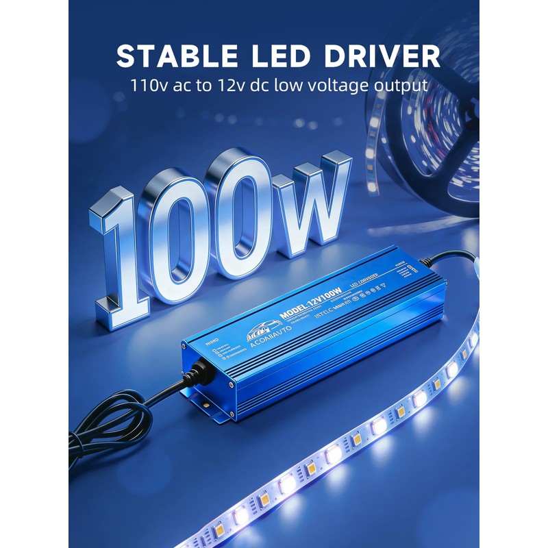 AUCARAUTO 12V LED Driver, 100 Watts Waterproof IP67 Low Voltage
