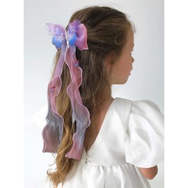 IYOU Girls Hair Bow Rainbow Butterfly Headpiece Ribbon Tassels Bows Barrettes Hair Accessories for Party Birthday Cosplay Costume Festival Decortion (Pack of 3)