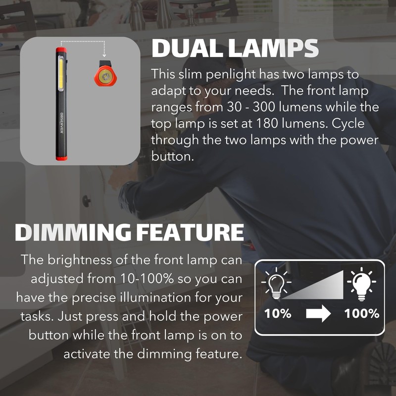 Observer Tools 300 Lumen Rechargeable Penlight: Magnetic Base, Integrated Clip,