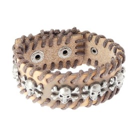 benerini Skull & Crossbones Leather Cuff Wrap Around Gothic Wristband Bracelet - Maximum Wrist Size 19 cm