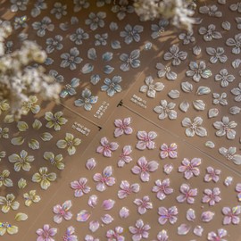 4 Sheets Flowe Nail Art Stickers Decals Summer Floral Nail Stickers Pink Blue White Yellow Nails Adhesive Decals Manicure Sliders Accessories for Women DIY Nail Art Decorations