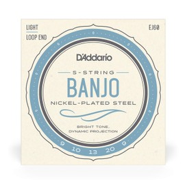 D'Addario Banjo Strings, Nickel-Plated Steel, EJ60, Light Gauge 9-20, 5-String Set, Pack of 1