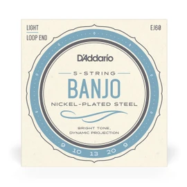 D'Addario Banjo Strings, Nickel-Plated Steel, EJ60, Light Gauge 9-20, 5-String Set, Pack of 1