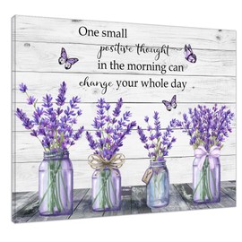 MEUNEAR Farmhouse Floral Canvas Wall Art Lavender and Purple Butterfly and Inspirational Quote on Vintage Wood Boards Wall Art for Bedroom, Flower Framed Wall Art for Bathroom Living Room, 16X12 inch
