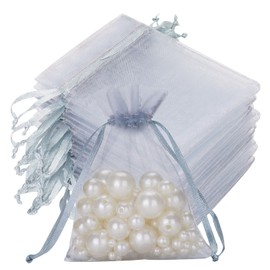 joycraft 50Pcs Organza Bags, 2.7"x3.5" Sheer Drawstring Gift Bags, Organza Jewelry Pouches, Party Favor Bags, Grey Organza Gift Bags, Packaging Bags for Jewelry, Makeup, Candy, Festival