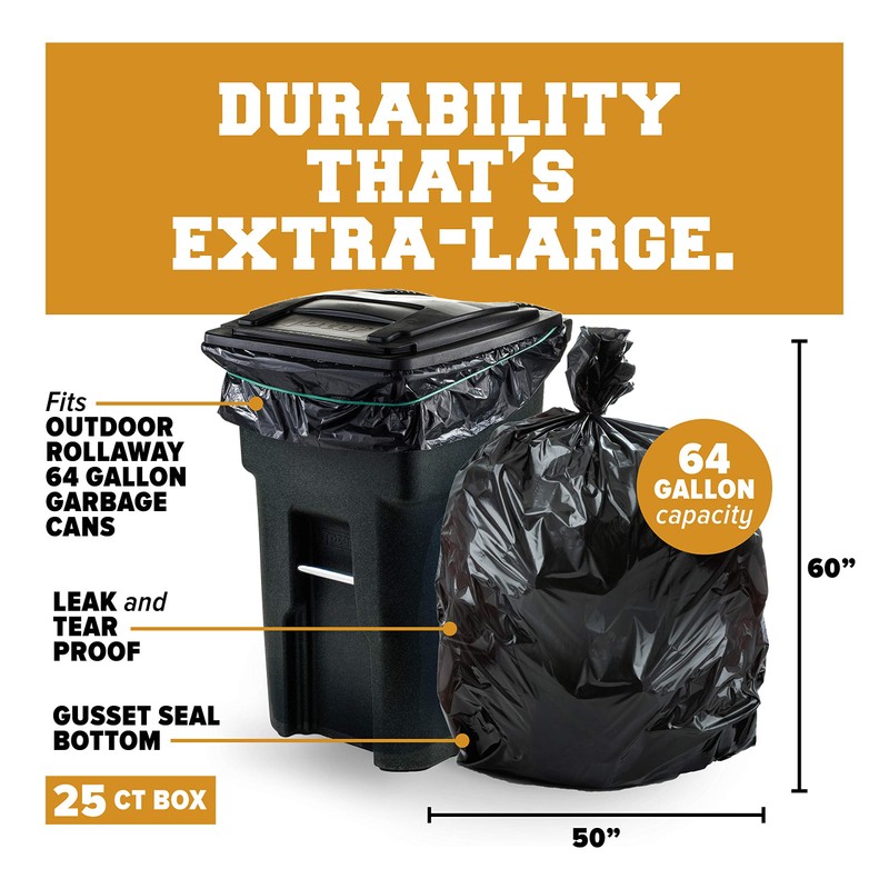 Plasticplace 64-65 Gallon Trash Can Liners for Toter │ 3.0