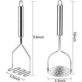 2PCS Potato Masher, MEETOZ Heavy Duty Stainless Steel Mashed Potatoes Masher, Masher Kitchen Tool for Potatoes, Vegetables, Berries， Fruits, Baby Food, Avocado