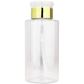 PANA 10oz Push Down Pump Dispenser Flip Top Cap Refillable Empty Bottle - Color: Gold - Lockable Travel Cosmetic Packaging Empty Bottle for Nail Polish Manicure