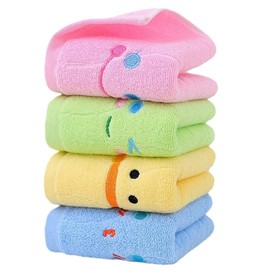 Satiskid Children's Towel, 50 x 25 cm, Cotton Baby Cartoon Embroidered, Super Soft Children's Towel, Bath Towels, Children's Towel, Pack of 4