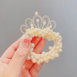 Pearl Hair Ties for Girls Women Elastic Pearl Scrunchie with Crown Non Slip Pearls Ponytail Holders Pearl Hair Accessories Tiaras for Girls Women Hair Tie Pearl Hair Band