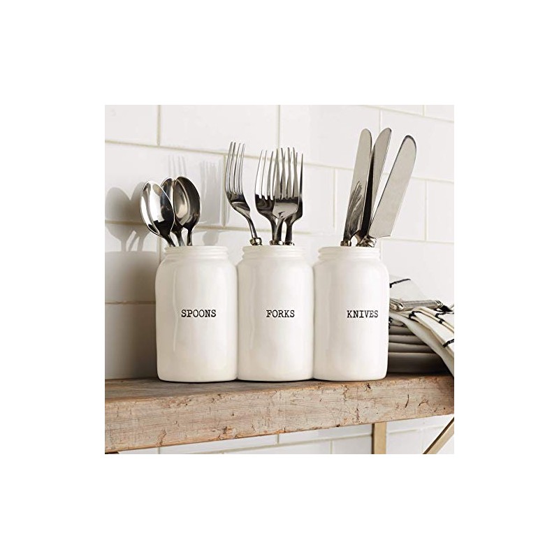 Farmhouse Ceramic Triple Utensil Holder