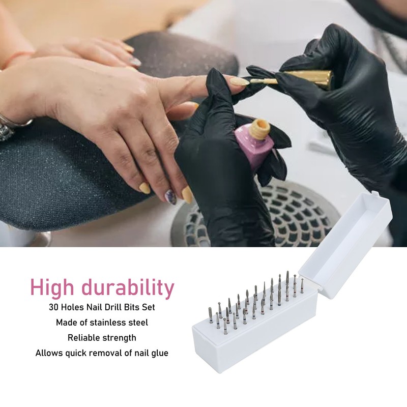30 Holes Nail Drill Bits with Dustproof Organizer Stainless Steel
