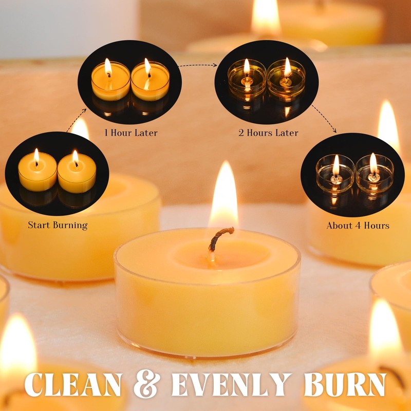 Natural Yellow Beeswax Tealight Candles - 12pcs - Organic Candle