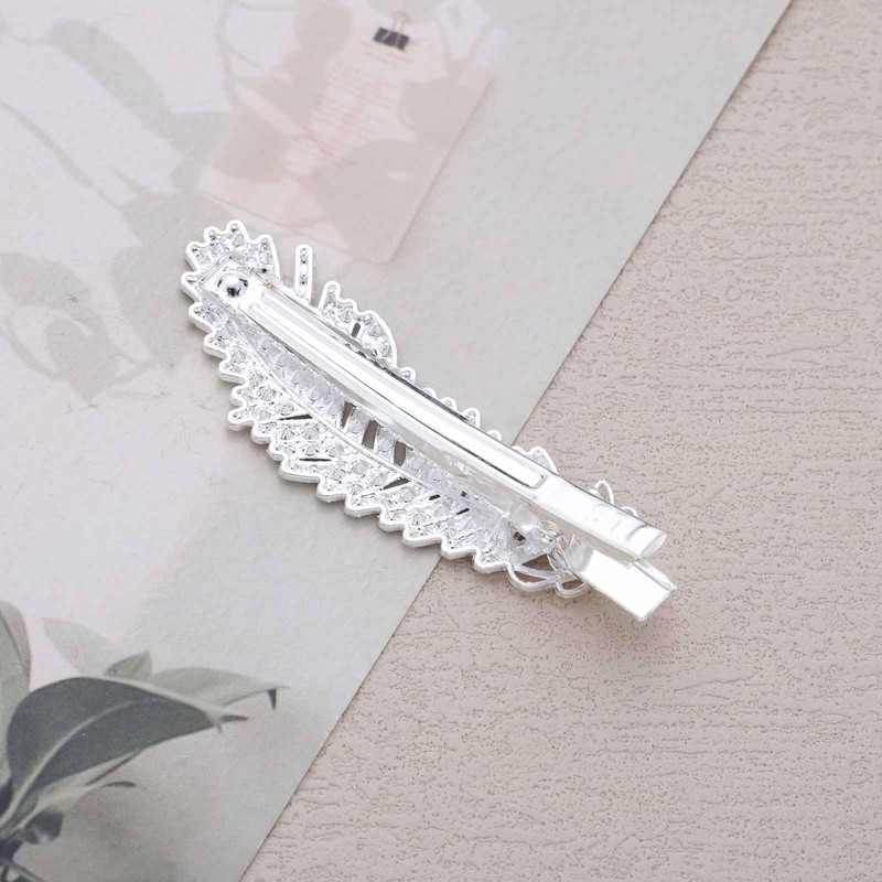 Cybche Rhinestone Feather Hair Clip Silver Cz Leaf Hair Barrettes