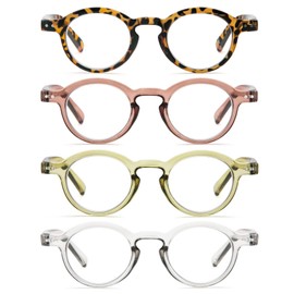KoKoBin-Paquete de 4 anteojos de lectura pequeños y redondos, cómodos lectores, marco elegante de colores para mujeres (verde, frente, leopardo y transparente, 1,75, multiplicador_x)