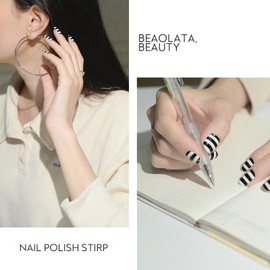 Beaolata Nail Polish Strips, 32 Nail Wraps, Nail Stickers, Gel Nail Strips, Easy Apply& Remove, Long Lasting, Salon Quality (Zebra Black&White)