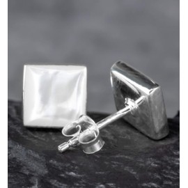 Mother of Pearl Stud Earrings Square - 925 Sterling Silver - Square Earrings with Gift Box