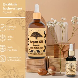 R&M Organic Cold Pressed Argan Oil - Moroccan Fair Trade Oil for Hair, Face, Nails and Lips, as well as Scars and Pimples & Massage Oil - Bottle with Pipette (100 ml)