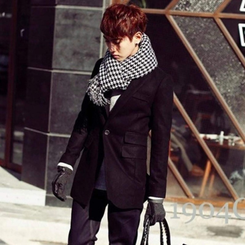 CHROME CRANE MF002 Scarf, Houndstooth Pattern, Knit, Cold Protection, Casual