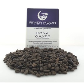 River Moon Coffee, Kona Coffee Ground, Medium Roast, 16 ounces, Kona Waves Hawaiian Coffee Blend, Sustainably Farmed, 100% Arabica