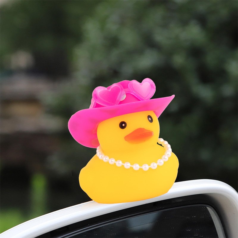 wonuu Car Dashboard Pink Cowboy Hat Rubber Ducks, Decorations Duck