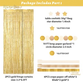 NICROHOME EUR White Gold Party Decorations, 22 PCS Champagne Tissue Paper Pom Poms Lanterns Streamers Confetti Set for Wedding Birthday Baby Shower Bridal Shower Prom Festival Decor