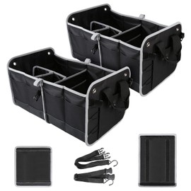 Tahoe Trails 23" Foldable Trunk Organizer for Car Storage, Reinforced Base Plates, Non Slip Bottom, Securing Straps, 11 External Pockets, 2 Pack, Black
