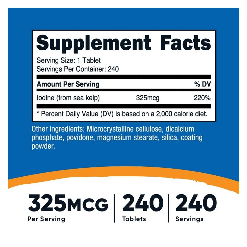 Nutricost Iodine (Natural Iodine from Sea Kelp) 325mcg, 240 Tablets