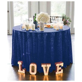 ShiDianYi 120-Inch Round Sequin Tablecloth, Navy Blue Sparkle Table Cover for Banquets, Weddings, Parties & Baby Showers - Elegant Glittering Round Table Overlay