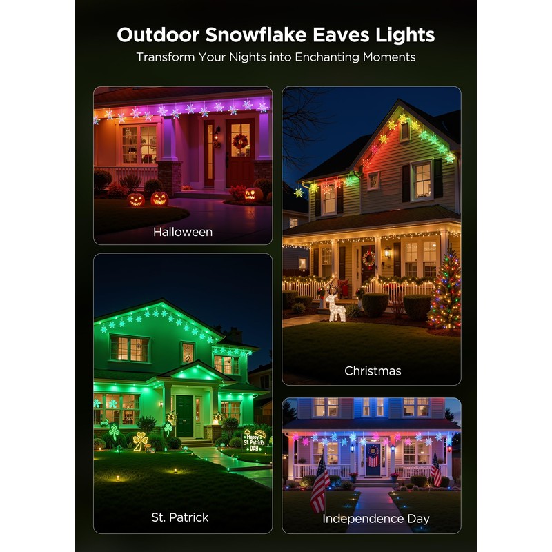Brightown Smart Snowflake Lights, 12ft 96LED with 8 Drops Outdoor
