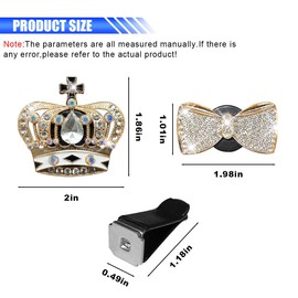 2PCS Bling Bow & Crown Car Dashboard Air Vent Trim Clips, Crystal Rhinestone Car Air Fresheners Outlet Clip, Car Interior Diffuser Decoration Charm Accessories for Women (Gold crown/bow)