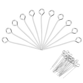 MECCANIXITY 50pcs Stainless Steel Eye Pins 0.6mm/24 Gauge 25mm Earring Flat Headpins for Jewelry Making Supplies Jewelry Findings, DIY Craft, Necklace, Silver