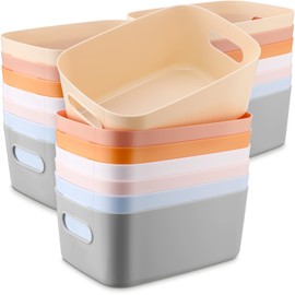 Leinuosen 21 Pack Plastic Storage Baskets Plastic Storage Bins Pantry Organizer Bins for Kitchen Freezer Cabinet Closet Bathroom Under Sink Laundry Room Bedrooms Countertops Shelve(Cute Colors)