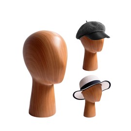 TINGSING Mannequin Head, GFRP Hat Display Stand, Imitation Wood Wig Stand 22 inch, Abstract Mannequin Model, Hat Holder Rack for Shop, Hair Salon, Home Decoration, Stable Base