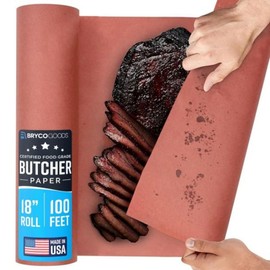 Bryco Goods Pink Butcher Paper Roll - 18" / 브라이코 굿즈 핑크 정육점 종이 롤 - 18인치 x 100피트 미국산 표백되지 않음 이완되지 코팅되지 흡연자 바비큐 그릴 훈제 고기용 식품 등급 복숭아, 18" x 100'