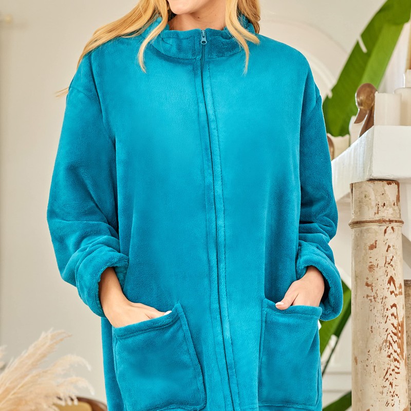 Alexander Del Rossa Long Zip Up Robes - Plush Zipper