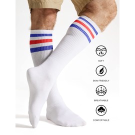 Joulli Men's White Knee High Tube Over the calf Socks 1 Pair